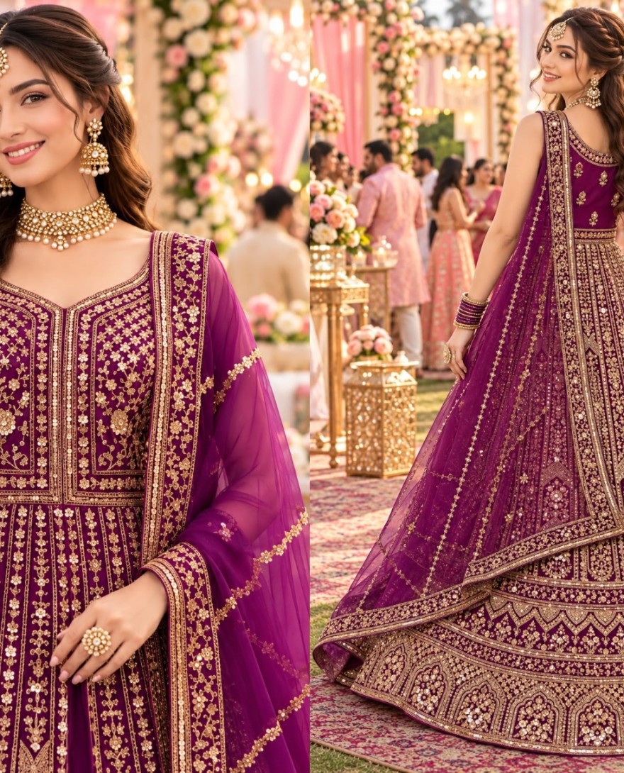PURPLE - Purple color Net Readymade Lehenga Choli with Beads